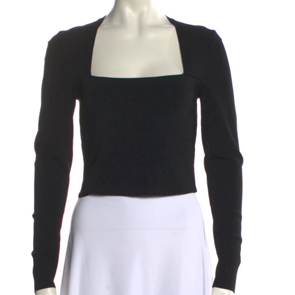 Alice + Olivia Black Long-Sleeve Square Neckline Cropped Top
